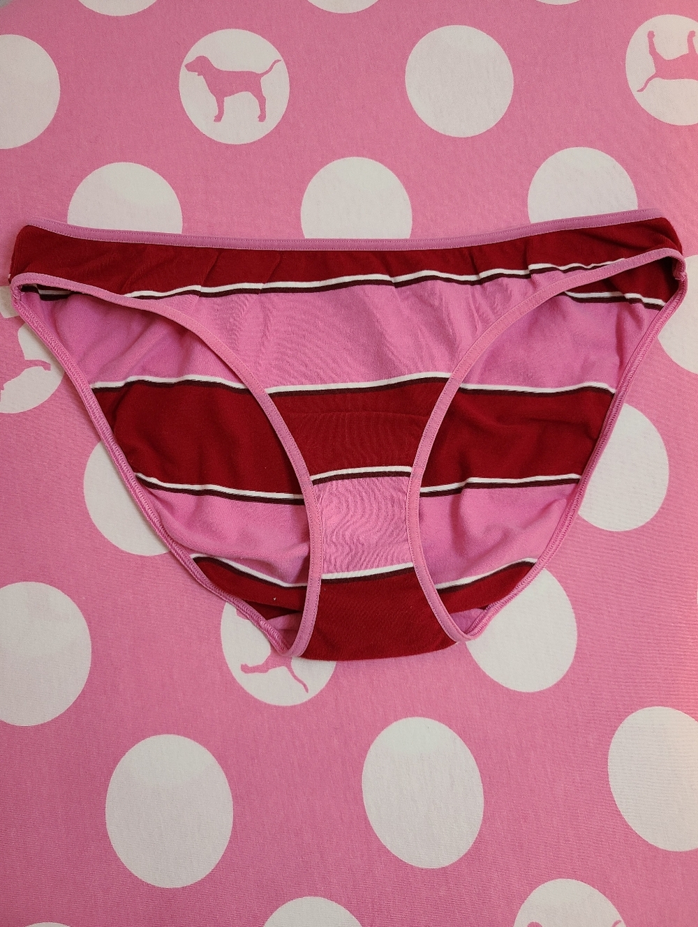 Rare VTG VS PINK Graphic Cotton Low Rise Classic Bikini Panty Size M Stripes